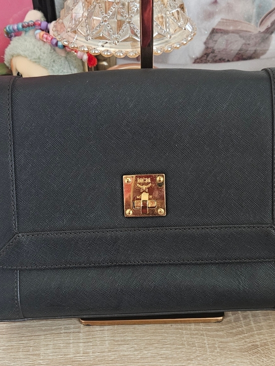 MCM Handbags - MCM Black Leather Satchel with Gold-Tone Lock